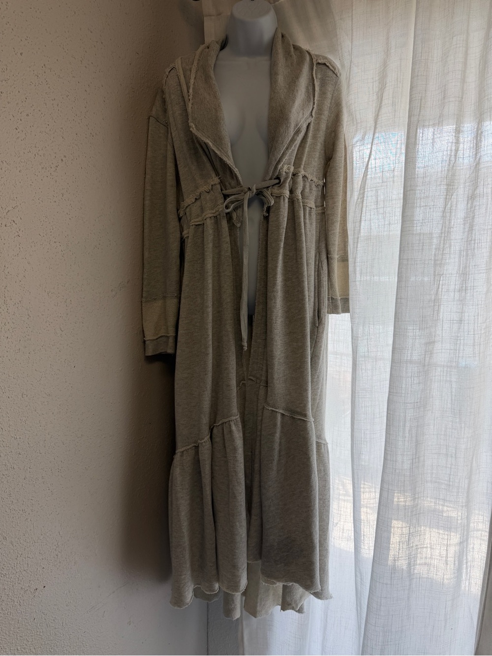 Free People Long Hooded Terry Robe in Light Taupe